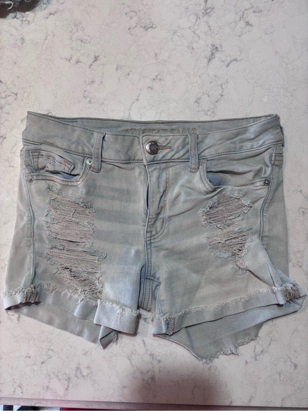 American Eagle Outfitters Light Blue Distressed Denim Shorts